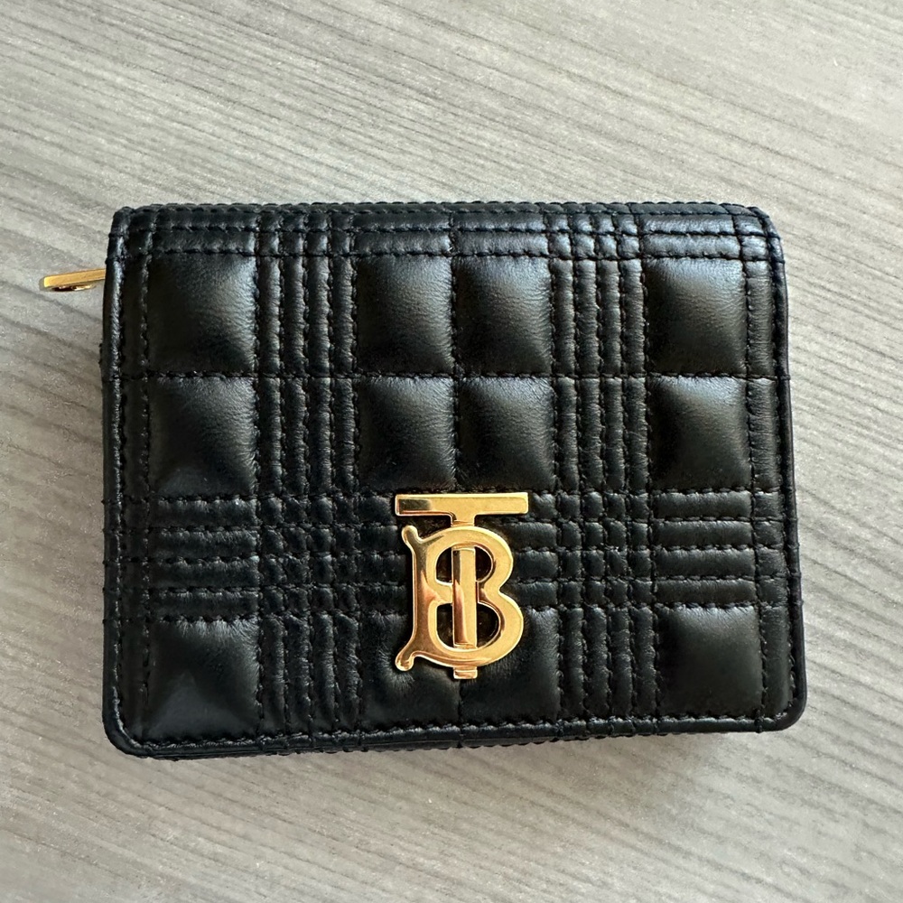 Burberry Black Quilted TB Wallet with Gold hardware